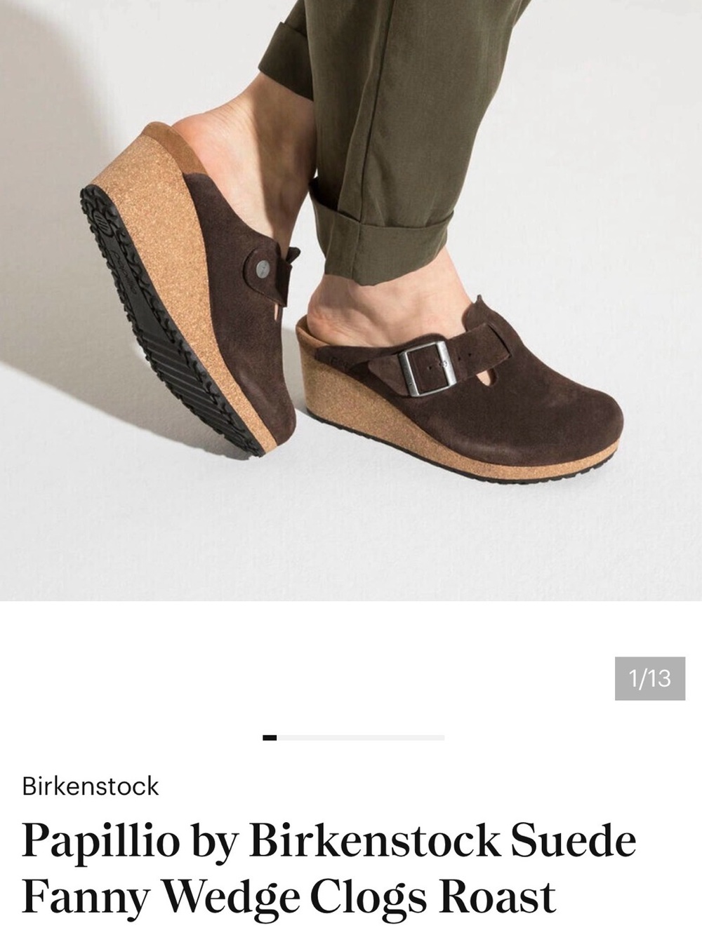 Birkenstock Papillio Fanny Suede Wedge Clogs - Roast Brown